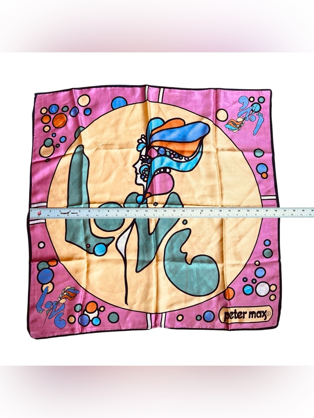 Peter Max 1970s Vintage Rare Pop Art Love Silk Scarf Psychedelic Colorful Pink - Picture 9 of 15